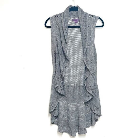 Beverly Drive Sweaters - Beverly Drive BOHO Shawl Sweater Vest Long Ruffled Taupe Sz 1X